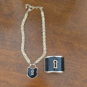 Chico's Gold and Black Keyhole Necklace